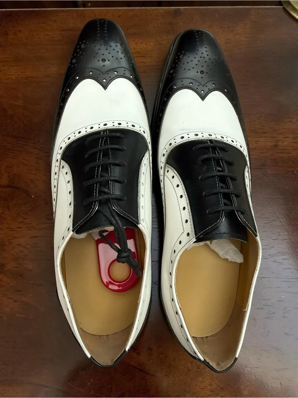 Men's Black & White Two-Tone Leather Wingtip Oxfords Handcrafted